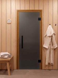 Дверь стеклянная ФАВОРИТ БЛЭК ГРАФИТ МАТОВАЯ 700 х 1900 мм 2 петли,стекло 8 мм,кор. ХВОЯ,магн DW