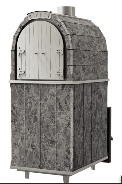 Печь-каменка чугунная КАЛИТА М ароч чугунный тоннель и чугунная дверца ПАНОРАМА СЕРПЕНТ (18-34м.куб)