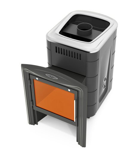 Печь-каменка КОМПАКТ 2017 VITRA антрацит  с теплообменником (ТО)  CARBON