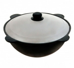 Казан чугунный 16л узбекский с крышкой плоское дно