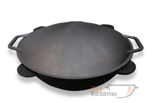 Казан чугунный 16л узбекский плоское дно + чугунная крышка-сковорода-садж (комплект)