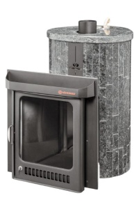 Печь-каменка МАКСИ ПФ дверца со стеклом в ламелях ПИРОКСЕНИТ НАБОРНЫЙ (38 м.куб)