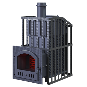 Печь-каменка чугунная GFS ЗК УРАГАН 40М в СЕТКЕ  дверца со стеклом (40 м.куб)