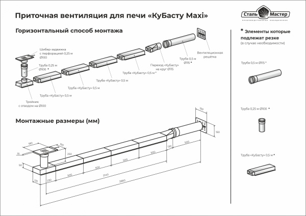 Комплект приточной вентилляции для печи 